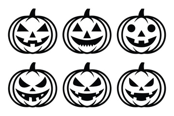 Fototapeta premium Spooky Halloween Jack-o'-Lantern Pumpkin Carvings Six Unique Designs
