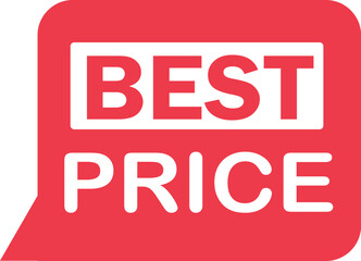 Red speech bubble announcing best price with white text