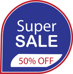 Blue super sale tag with fifty percent off discount announcement
