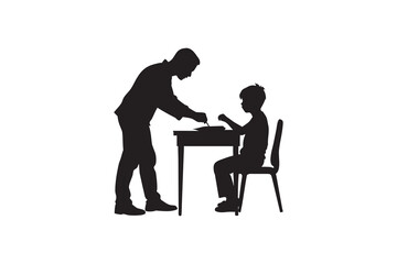 Silhouette of Father Helping Son with Homework at Desk Depicting Education Family Support and the Importance of Parental Involvement in Child s Learning