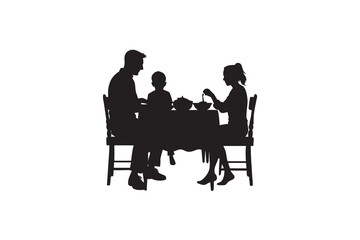 Fototapeta premium Silhouette of a Family Eating Dinner Together at a Table Featuring a Father Mother and Child in a Simple and Elegant Vector Illustration