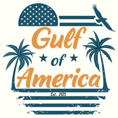 Vintage "Gulf of America" Coastal Design with Palm Trees and Eagle