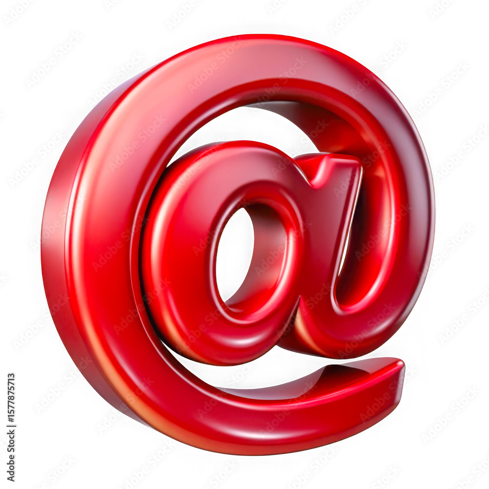 Poster shiny red at symbol 3d rendering isolated on transparent background
