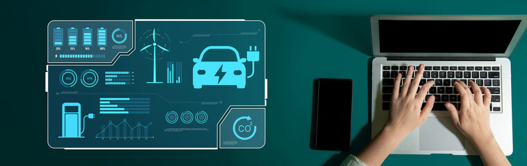Charging dashboard for electric vehicles with battery status, energy usage, renewable integration,...