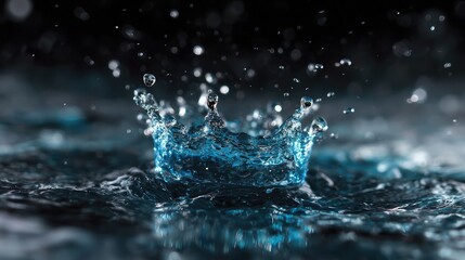 Water crown captured in slow motion as a fountain jet hits the basin below