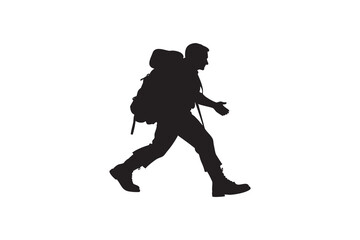Fototapeta premium Silhouette of a Man Hiking with a Backpack Walking Outdoors