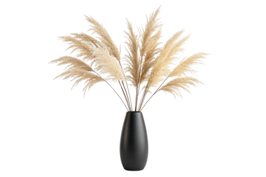 Elegant pampas grass arrangement in a modern black vase isolated on transparent background