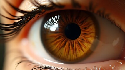 Extreme close up of a beautiful amber colored human eye with detailed iris