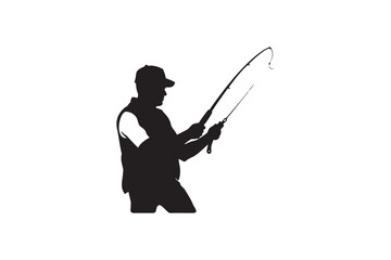 Silhouette of a Fisherman Casting a Fishing Rod Outdoors
