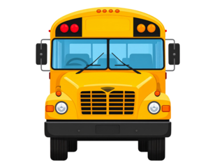 School bus front view, yellow vehicle vector, transparent background