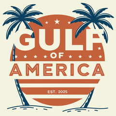 Fototapeta premium Vintage Gulf of America Beach Sunset Logo with Palm Trees