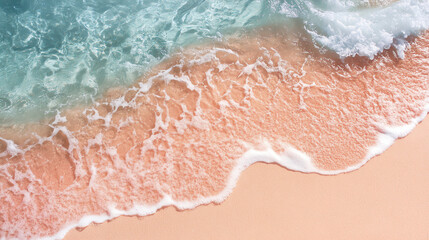 Fototapeta premium Coraltinted water meeting sand, soft summer backdrop