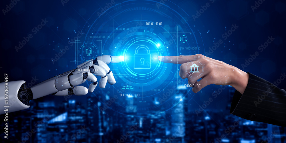 Poster ai securing digital access through biometric authentication, protecting identity, monitoring threats