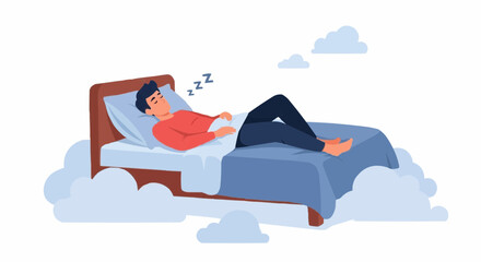 Man Sleeping Peacefully on Clouds Dream Concept Vector Illustration