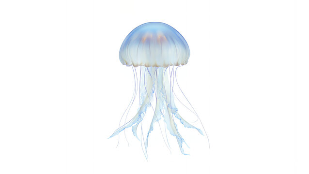 Serene Blue Jellyfish:  Elegant, ethereal underwater creature, isolated on white background. - Powered by Adobe