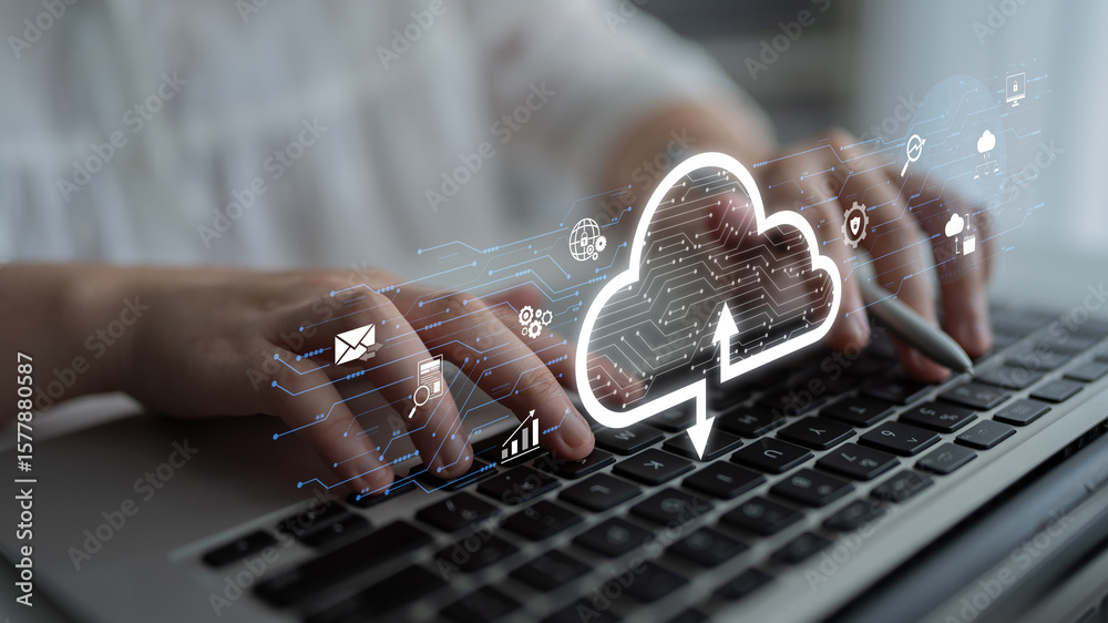 Poster cloud computing enables digital growth with secure data storage, scalable infrastructure, and strate