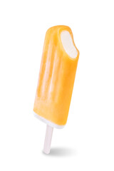 Orange fruit vanilla ice cream stick on a white isolated background
