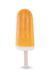 Orange fruit vanilla ice cream stick on a white isolated background