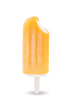 Orange fruit vanilla ice cream stick on a white isolated background
