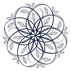 Elegant floral mandala design with swirling lines and delicate leaves in a circular pattern art