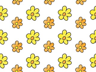Floral repeating pattern with orange and yellow flowers in hatching
