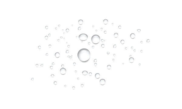 Transparent water drops on isolated background realistic liquid water drop top view condensation effect fresh cool wet spray bubble splash surface pattern clean water-drop