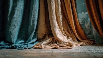 Close-up of theater curtains slightly parted, revealing the edges of a blank screen