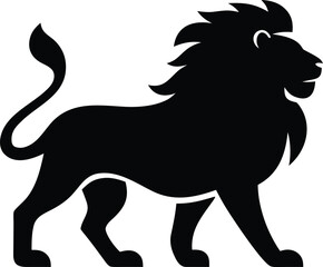 Obraz premium Lion silhouette with flowing mane, muscular build, and walking stance for majestic wildlife icon