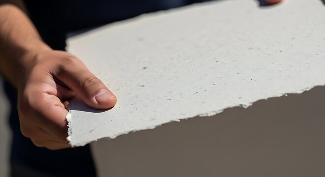 A person's hands holding a textured, off-white piece of paper. - Powered by Adobe