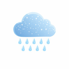 Stylized Light Blue Cloud with Raindrops Weather Icon Cartoonish Design