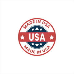 Made in USA Badge Vector Icon. Patriotic Labels, Stamps & Round Flag Graphics. made in usa stamp circle vector design