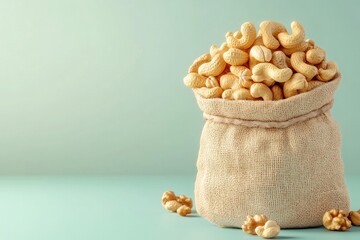 A realistic vertical packaging bag product photo model, filled with cashew