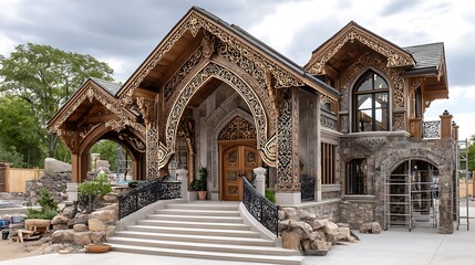 Fototapeta premium Partially built cultural temple architecture high resolution image