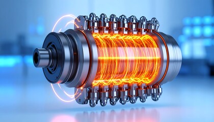 High-tech engine component, glowing orange