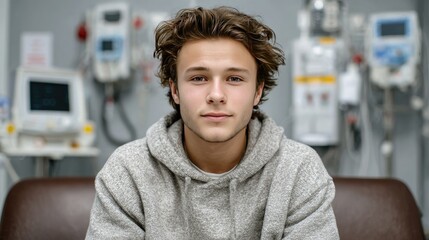 Fototapeta premium Young Man in Medical Environment with Monitors and Equipment