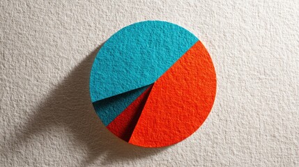 Pie chart with texture shadows and bright segment colors on white glossy paper