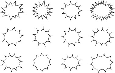 Obraz premium Collection of Black and White Starburst Shapes on a White Background Perfect for Adding Emphasis or Creating a Comic Book Style Effect