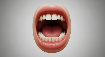 Naklejka premium Open Mouth Showing Teeth and Tongue in Close-Up with Neutral Background