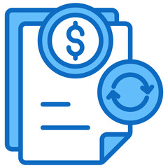 Financial Report Blue Fill Outline Design Vector Icon - Document with dollar sign and coin, representing financial reporting, accounting, or cost tracking