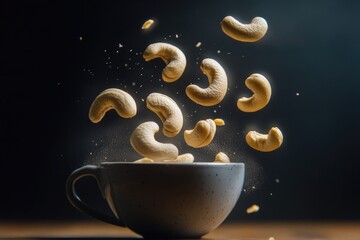 cashew falling from a cup 