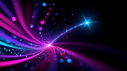 Fototapeta premium Futuristic Abstract Background with Vibrant Pink and Blue Light Streaks, Digital Art Glowing Neon Lines and Particle Trails Against Dark Backdrop