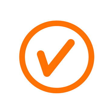 An orange check mark inside of an orange circle on a black background representing completion or approval png 
