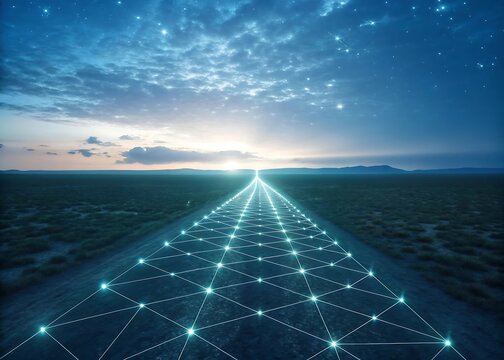 Glowing AI Node Path into Digital Infinity