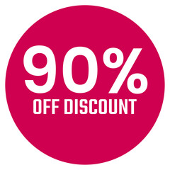 Red ninety 90% percent sale discount badge. Round shape red circle sticker on glasses showcase. isolated on white background.