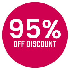 Red ninety five 95% percent sale discount badge. Round shape red circle sticker on glasses showcase. isolated on white background.