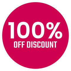 Red hundred 100% percent free sale discount badge. Round shape red circle sticker on glasses showcase. isolated on white background.