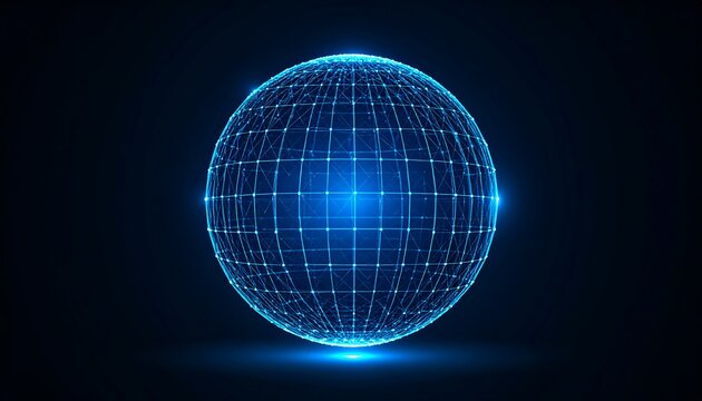 Illuminated, glowing sphere with a wireframe grid - Powered by Adobe