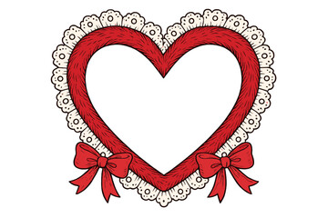 Decorative heart-shaped design with lace trim and red bows suitable for Valentine's Day celebrations
