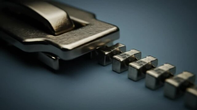 Silver zipper teeth industrial closeup