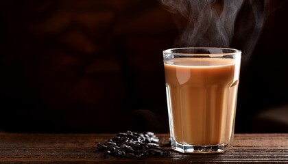 close up of steaming milk tea